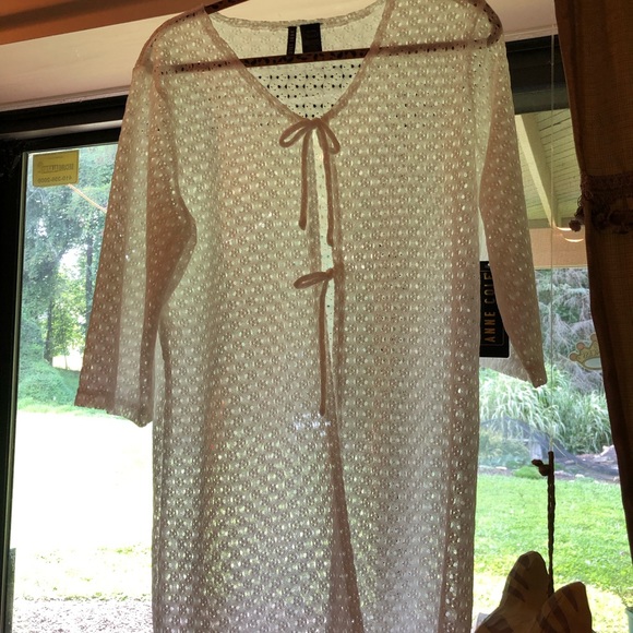 White lace bathing suit cover-up ties in front - Picture 3 of 5